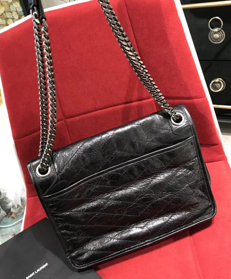 Saint Laurent Niki Medium Shiny Waxy Quilted Shoulder Bag 498894 Black